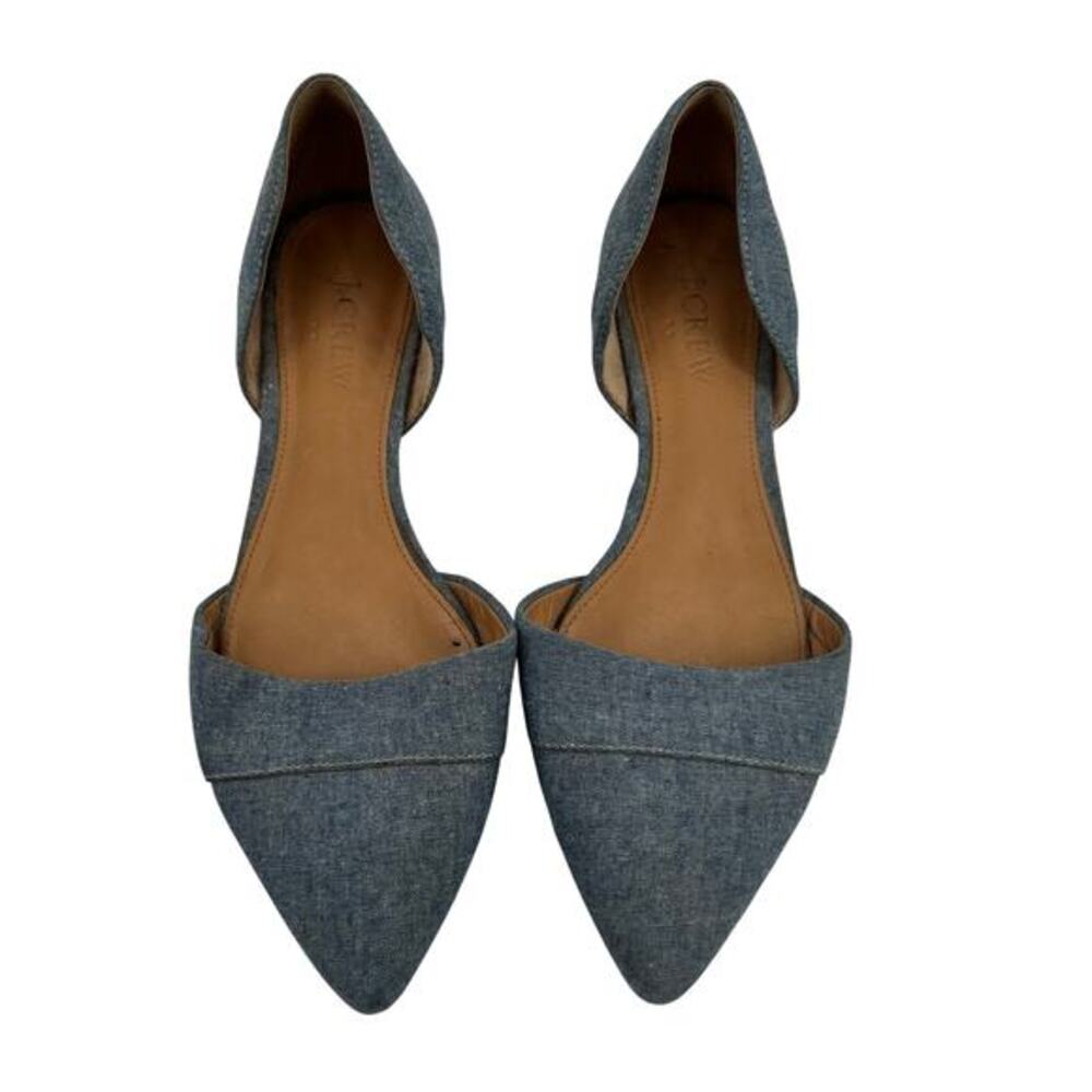 J. Crew blue Denim D’Orsay chambray Flats Pointed Toe slip on preppy Size 6.5
